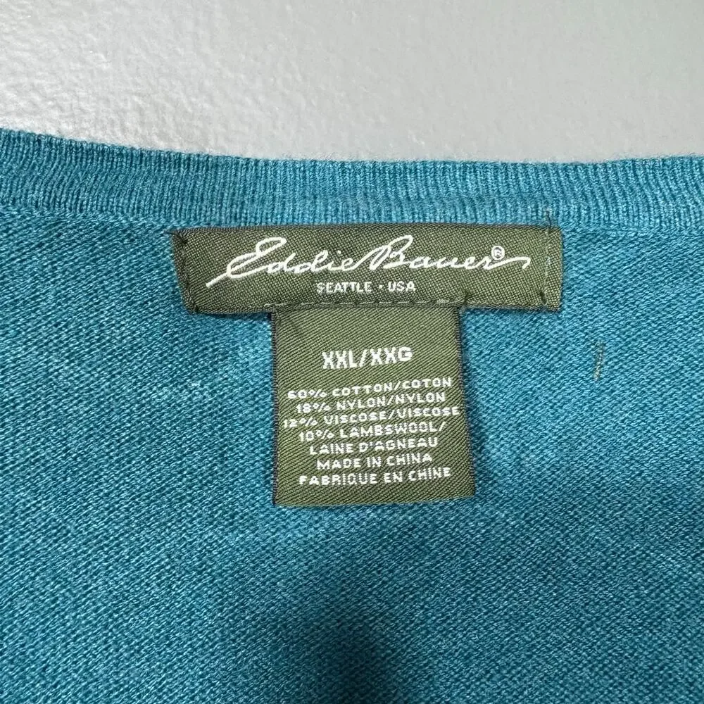 Eddie Bauer Minimalist Utility Teal V-Neck Sweater - Size XXL - Womens Plus Size
